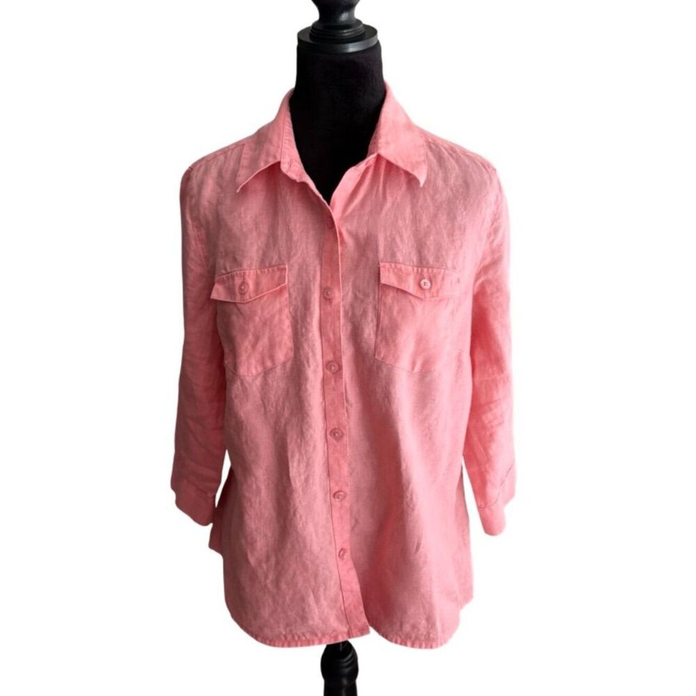 Salmon Colored Button Down Linen Top